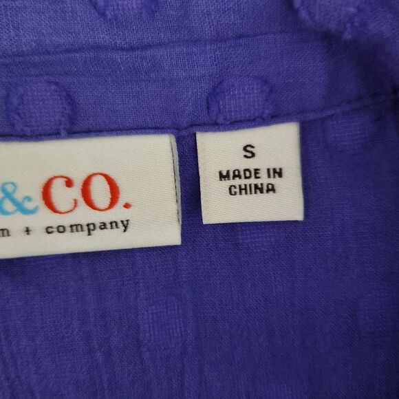 Denim & Co. Purple Swiss Dot Blouse Size Small Purple Button Down Top - Picture 6 of 7